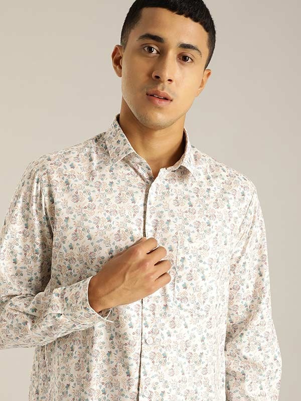 Indian Terrain Men Floral Print White Shirt